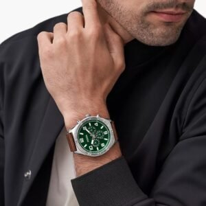 Fossil Silver/Green Cuero